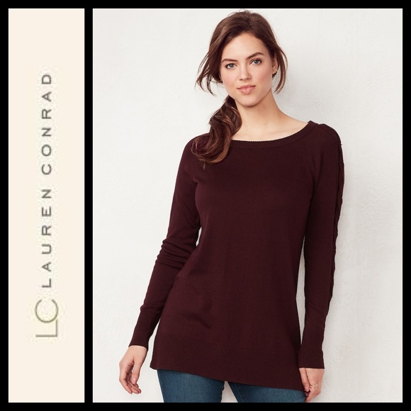 LC Lauren Conrad Sweaters - Lauren Conrad Plum Lace-Up Sleeve Tunic Sweater